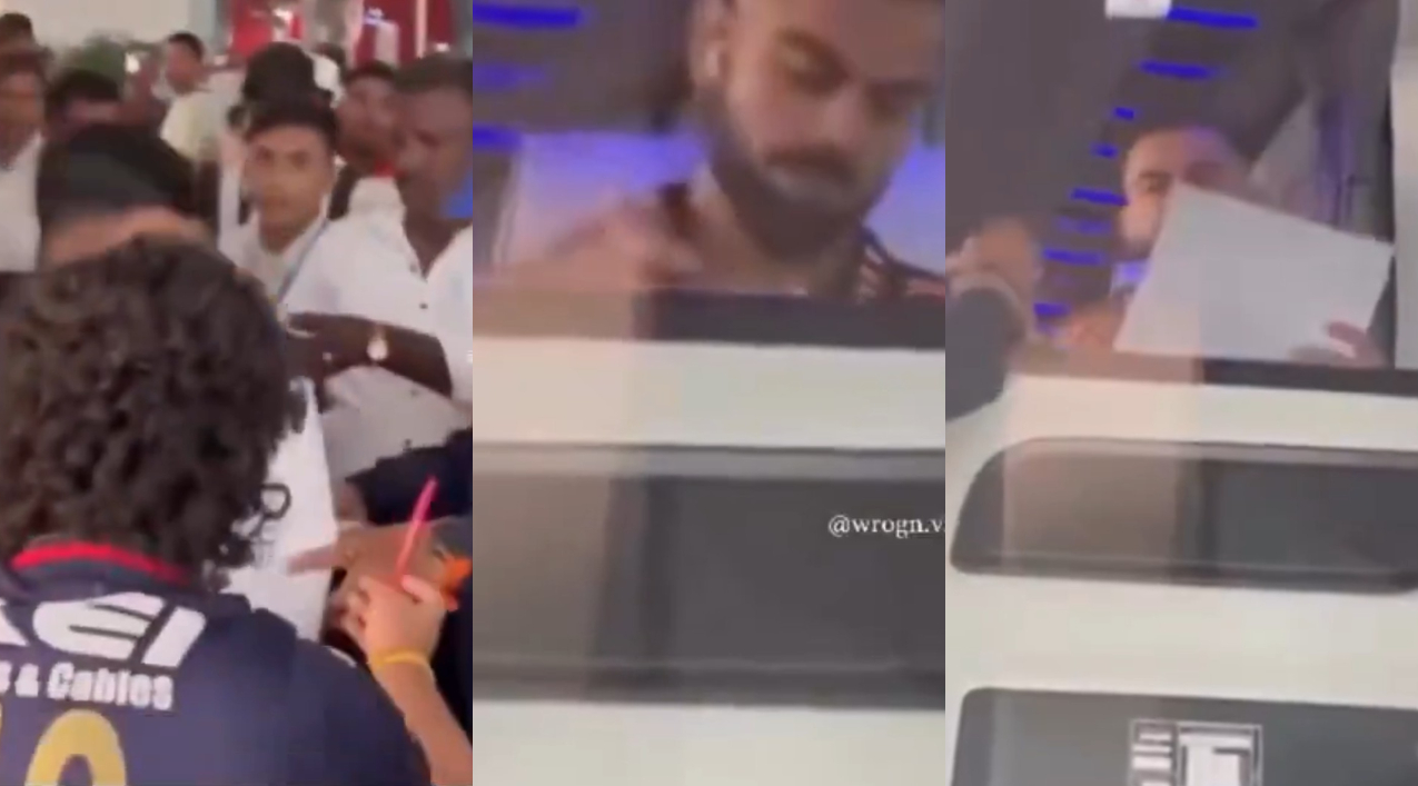 Virat Kohli signs an autograph for a RCB fan | X