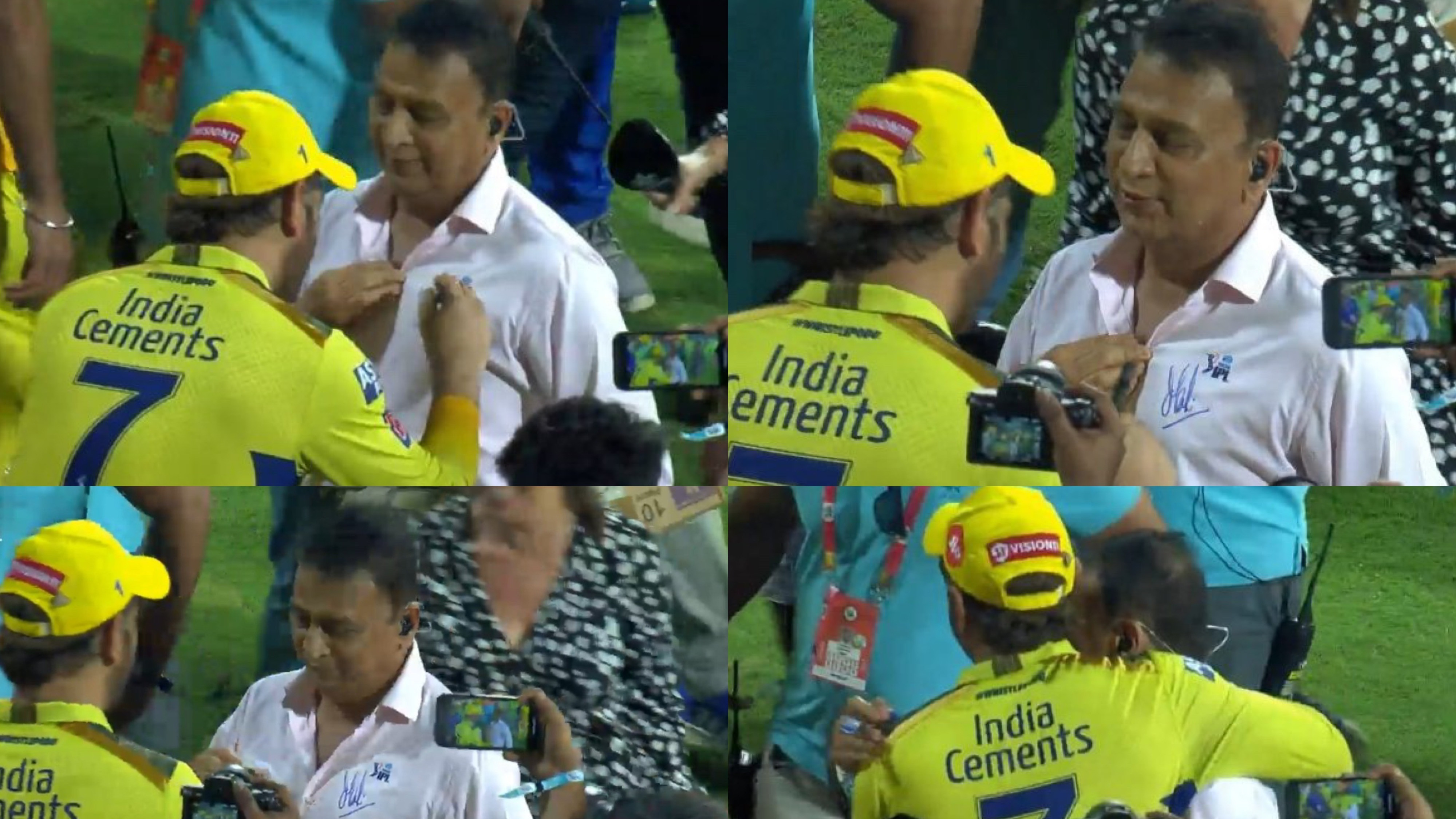 IPL 2023: WATCH - Sunil Gavaskar takes MS Dhoni's autograph on his shirt during CSK's lap of honour