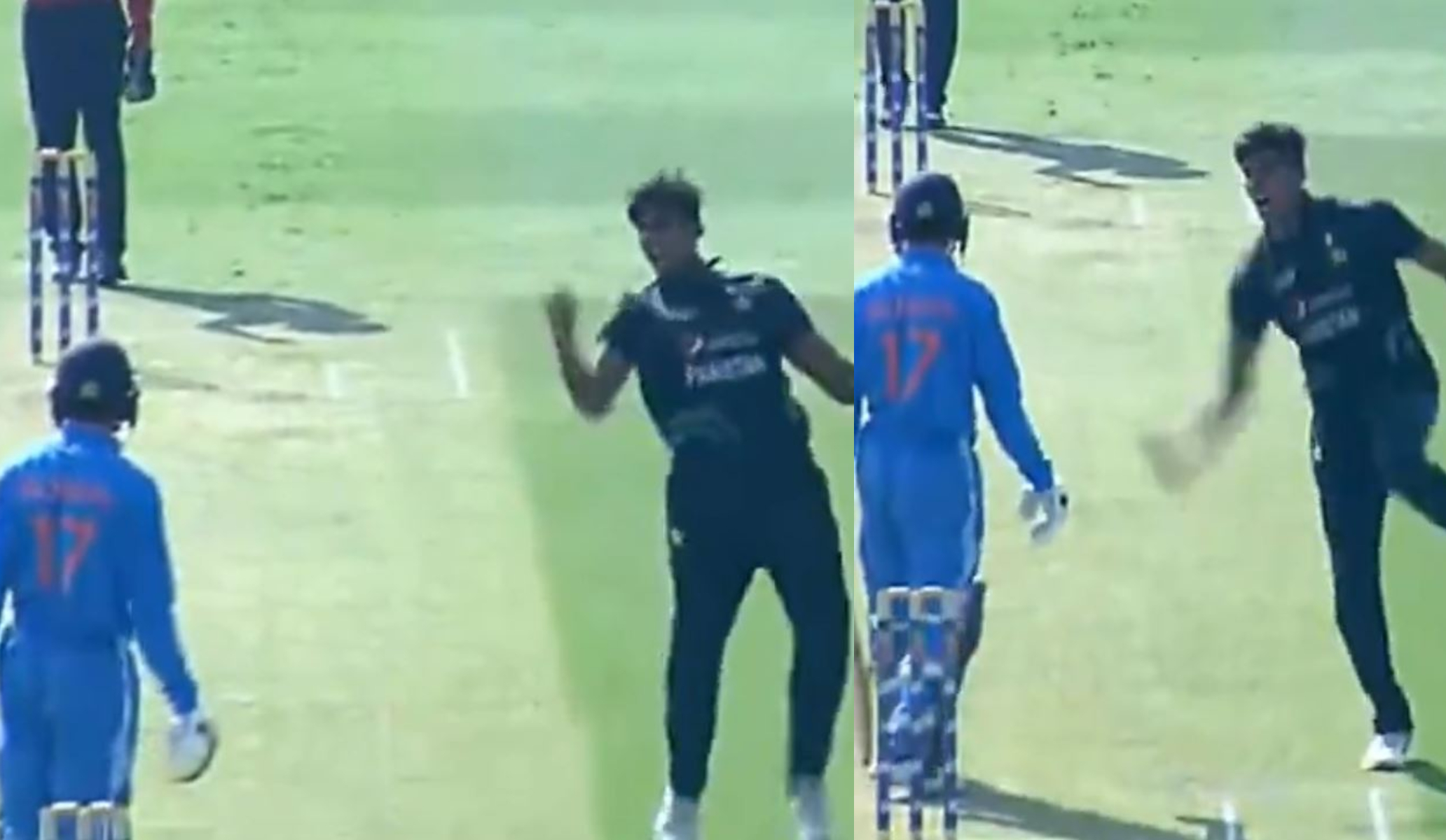 Zeeshan's aggressive celebration on dismissing India's Rudra Patel | X