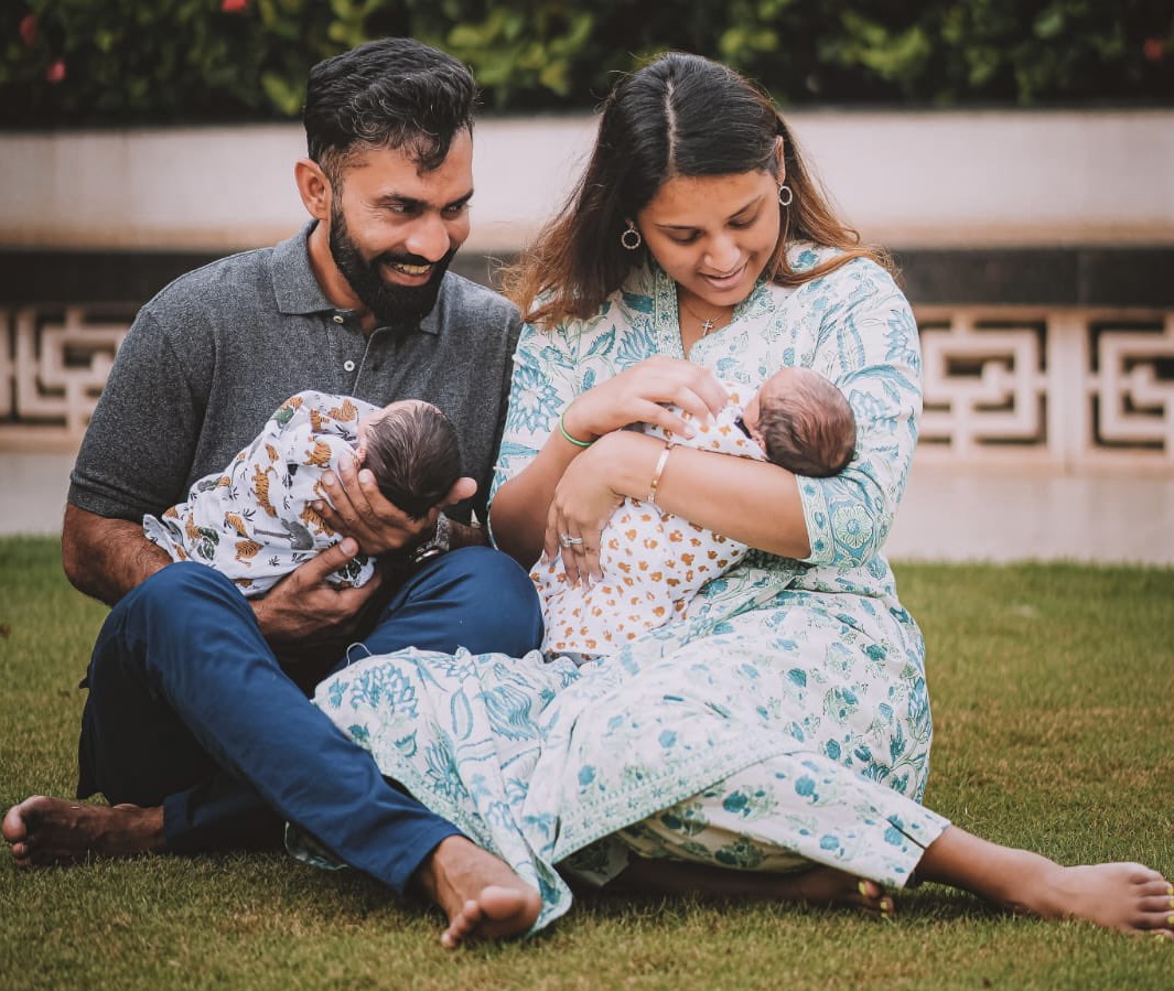 Dinesh Karthik and Dipika Pallikal with their twin baby boys