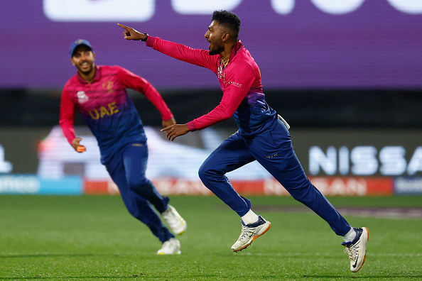 Karthik Meiyappan celebrates after taking the hat-trick | Getty