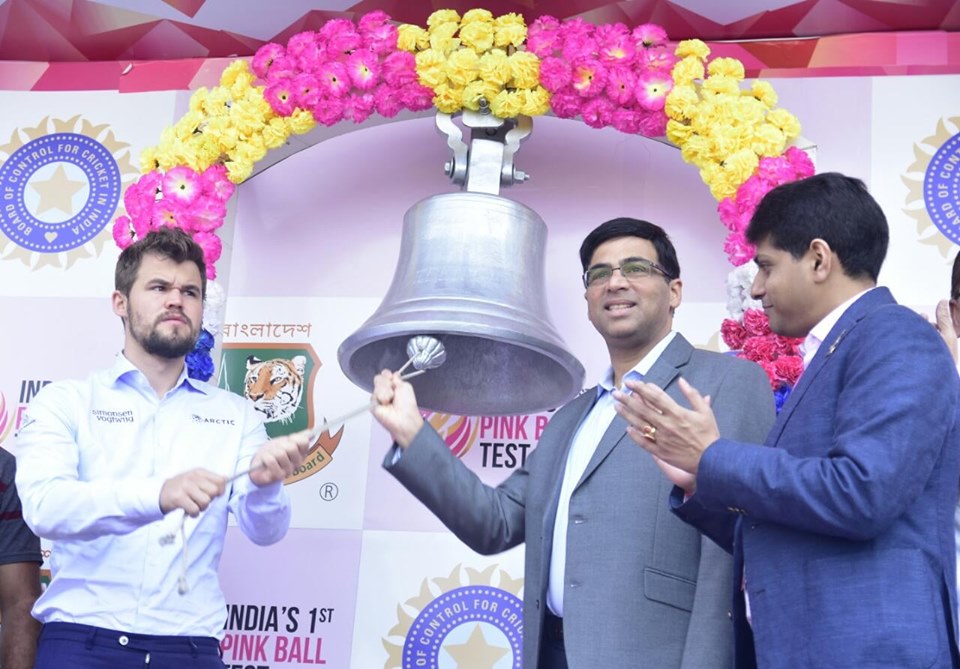 Grandmasters Vishwanathan Anand, Magnus Carlsen invited to ring bell in D/N  Test at Eden: Report