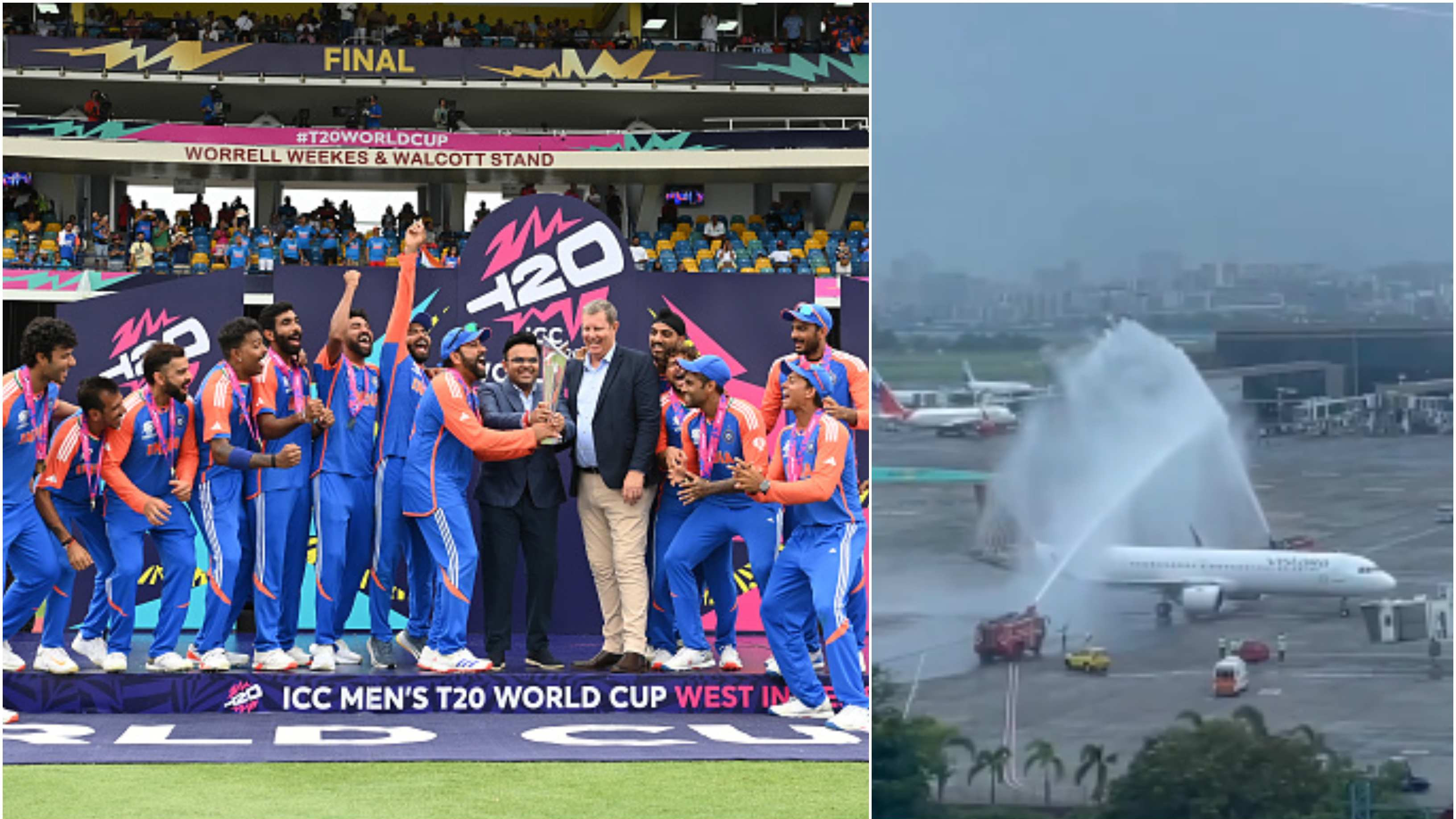WATCH: Flight carrying T20 World Cup-winning Indian team receives unique water salute at Mumbai Airport