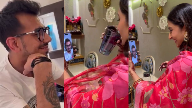 WATCH- Yuzvendra Chahal and Dhanashree Verma's unique celebration of Karwa Chauth over video call