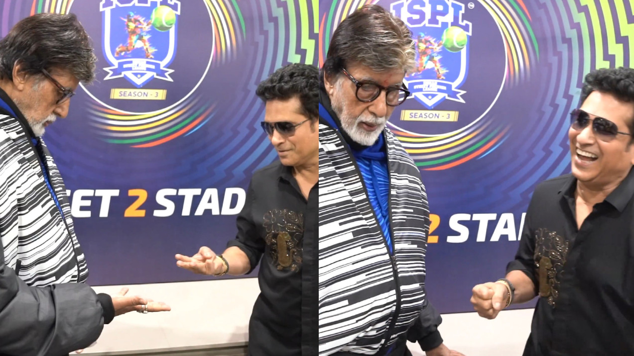 WATCH- Legendary actor Amitabh Bachchan plays finger cricket with cricketing legend Sachin Tendulkar