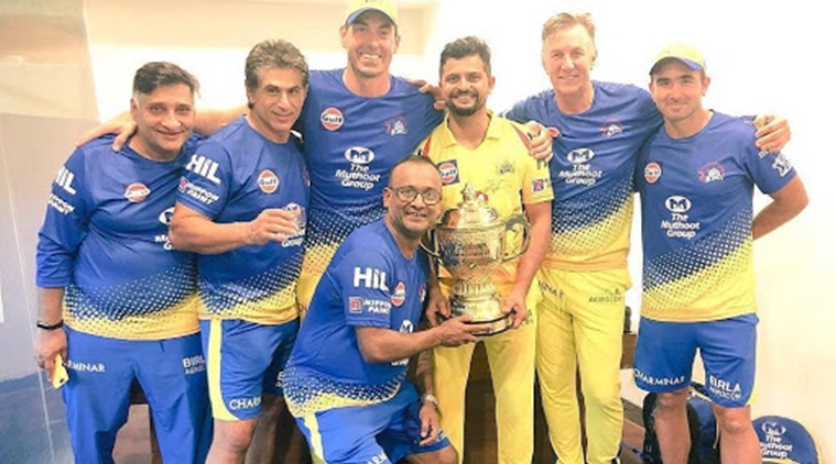 Dr. Madhu Thottappillil (far left) was suspended by CSK after 10 seasons with them over his tweet