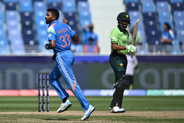Hardik Pandya celebrates the dismissal of Babar Azam | Getty