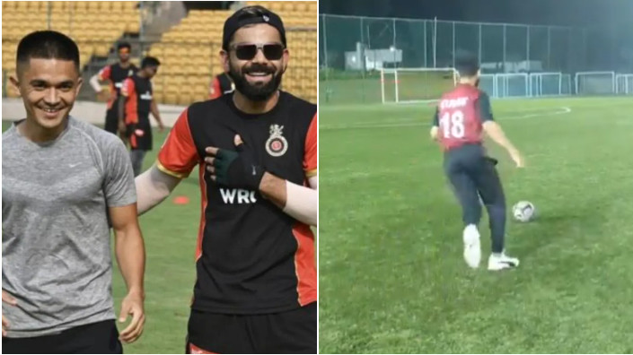 Sunil Chhetri jokingly asks Virat Kohli to pay for the coaching sessions after he nails the crossbar challenge 