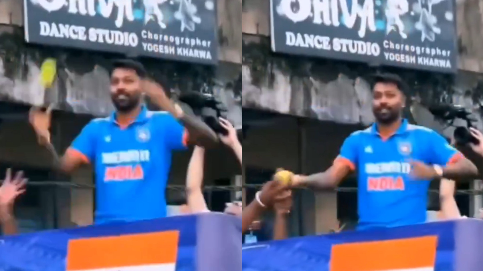 WATCH- Hardik Pandya showcases amazing reflexes; catches ball thrown by a fan during Vadodara roadshow