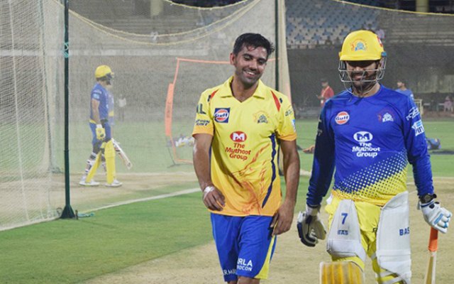 MS Dhoni and Deepak Chahar during CSK nets | Twitter