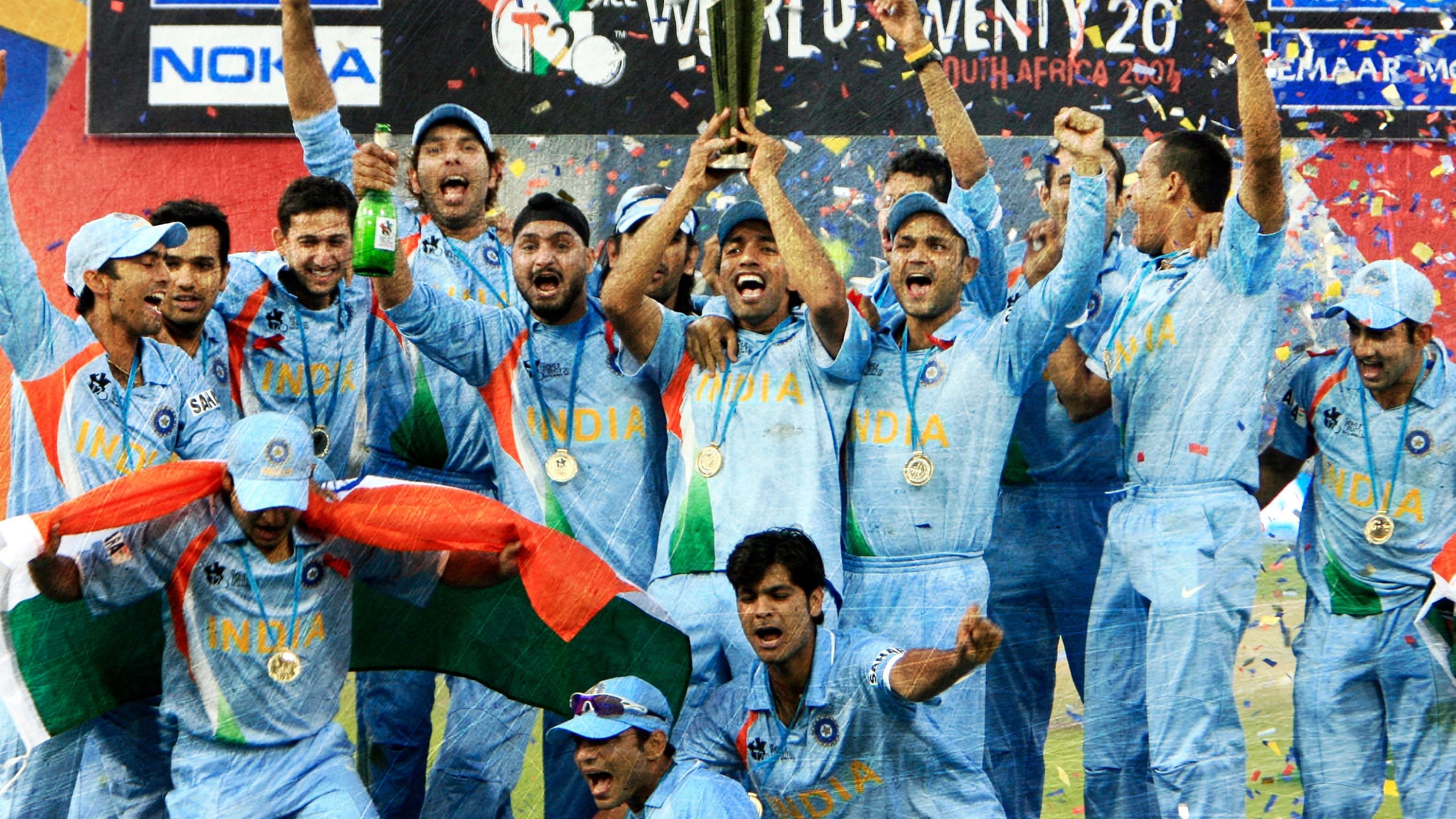 Indian players celebrate after winning the inaugural T20 World Cup in South Africa (Photo: Reuters)
