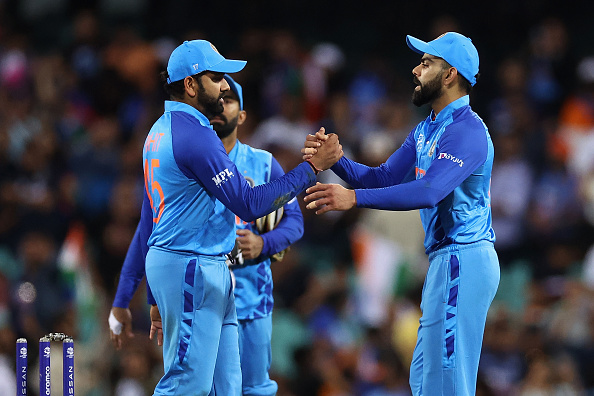 Virat Kohli and Rohit Sharma celebrate after defeating the Netherlands | Getty