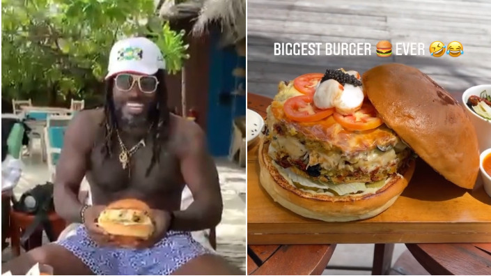 WATCH - Chris Gayle tries the biggest burger in his life; Chris Lynn joins him
