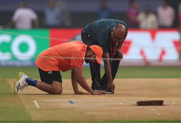 Rohit Sharma inspecting the Wankhede surface | Getty