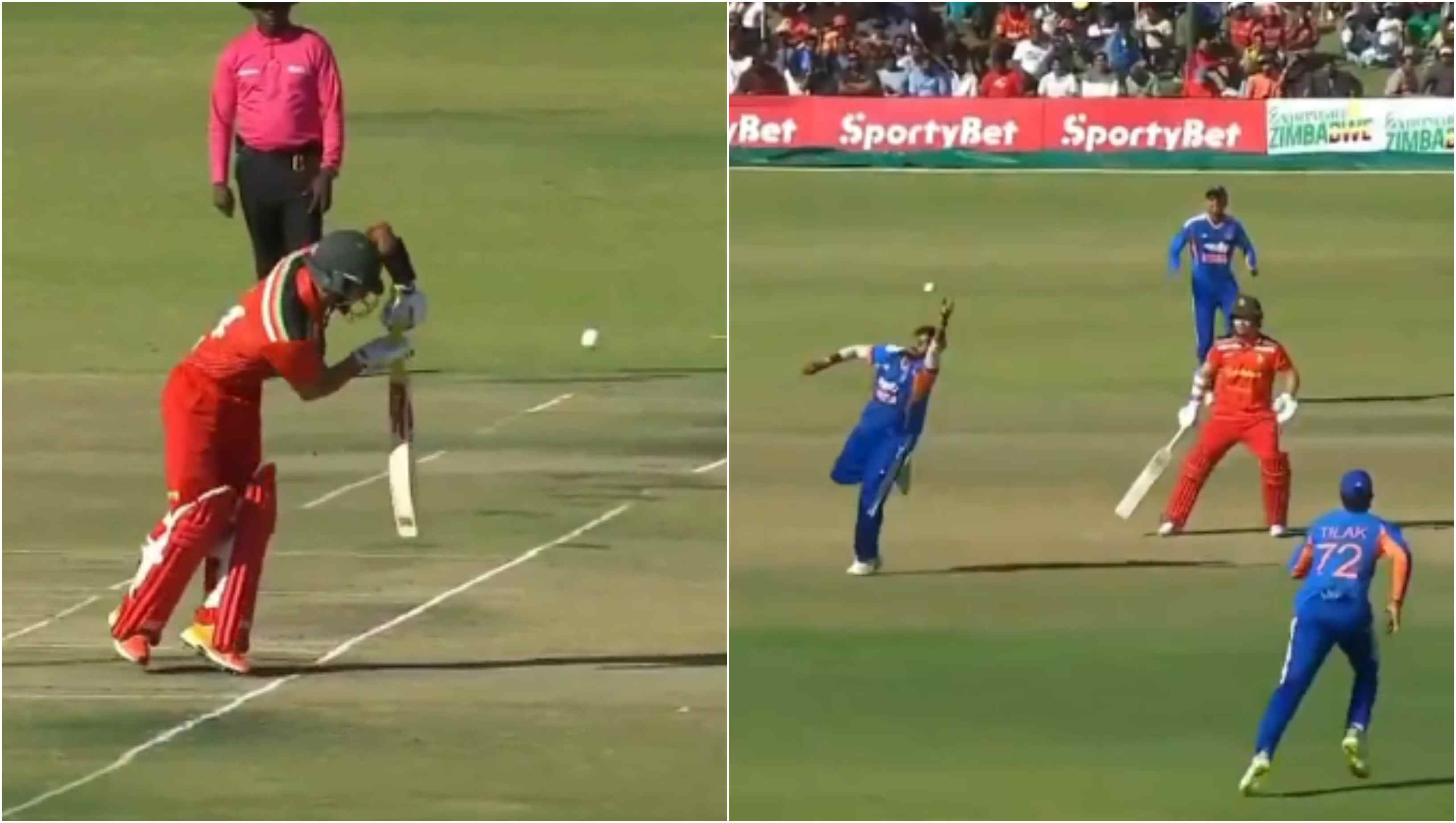 Yash Thakur's caught and bowled to dismiss Sikandar raza | Screengrabs