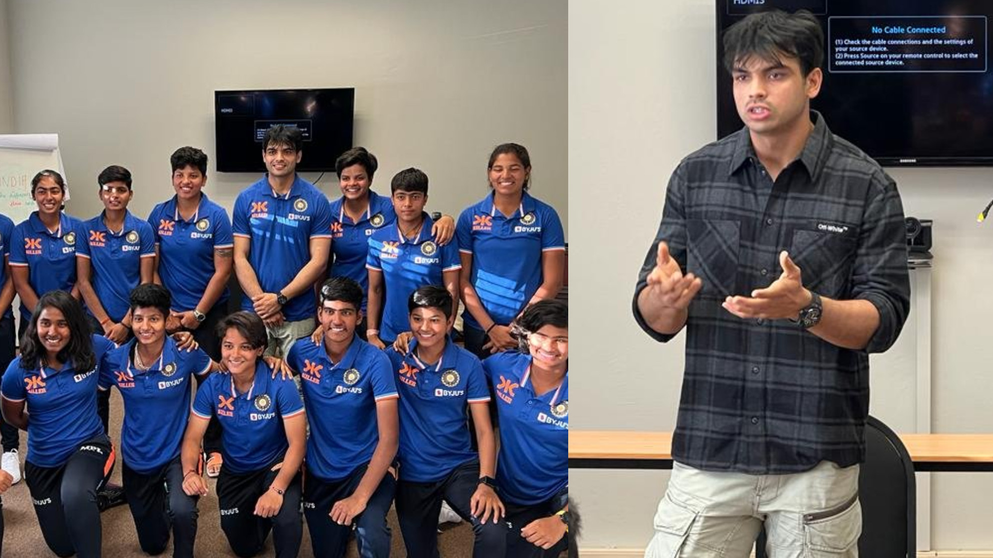 WATCH- Olympic gold-medal winner Neeraj Chopra interacts with India women’s team ahead of U19 T20 World Cup final