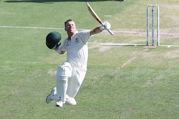 Warner celebrates his Test ton | Getty Images