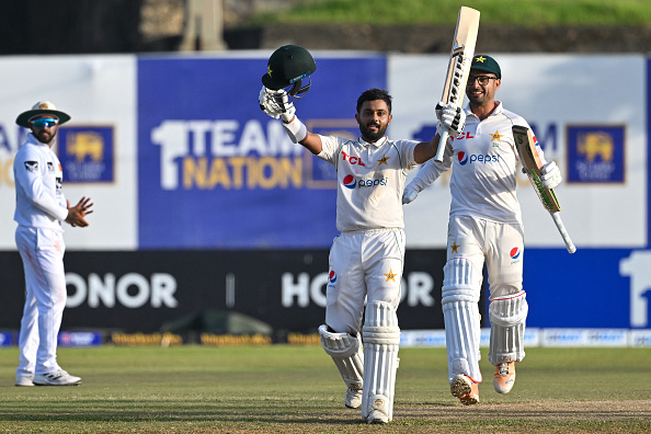 Saud Shakeel celebrates his maiden Test double ton | Getty