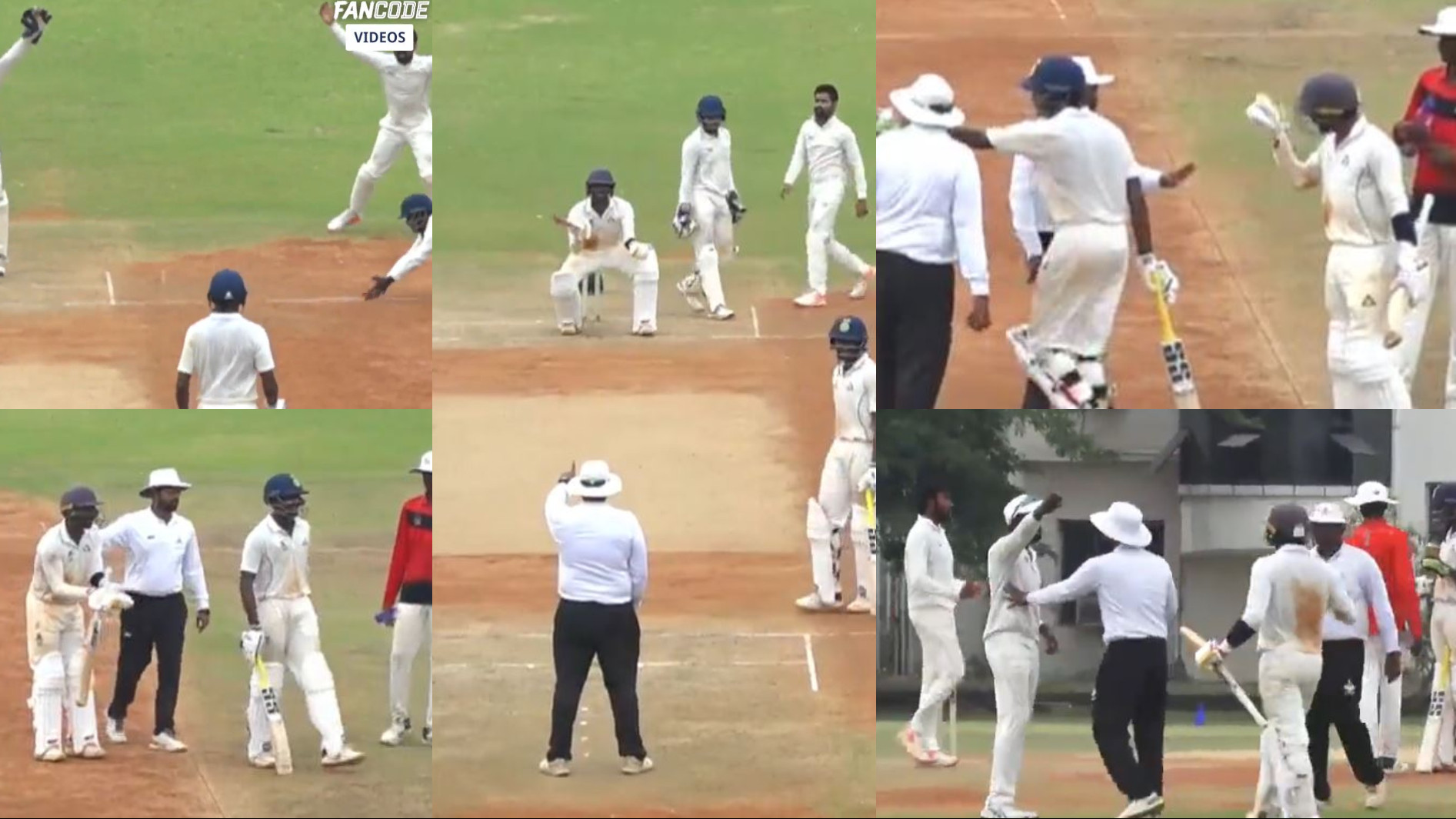 WATCH- Baba Aparajith gets into heated argument with umpires and opposition players after dubious dismissal