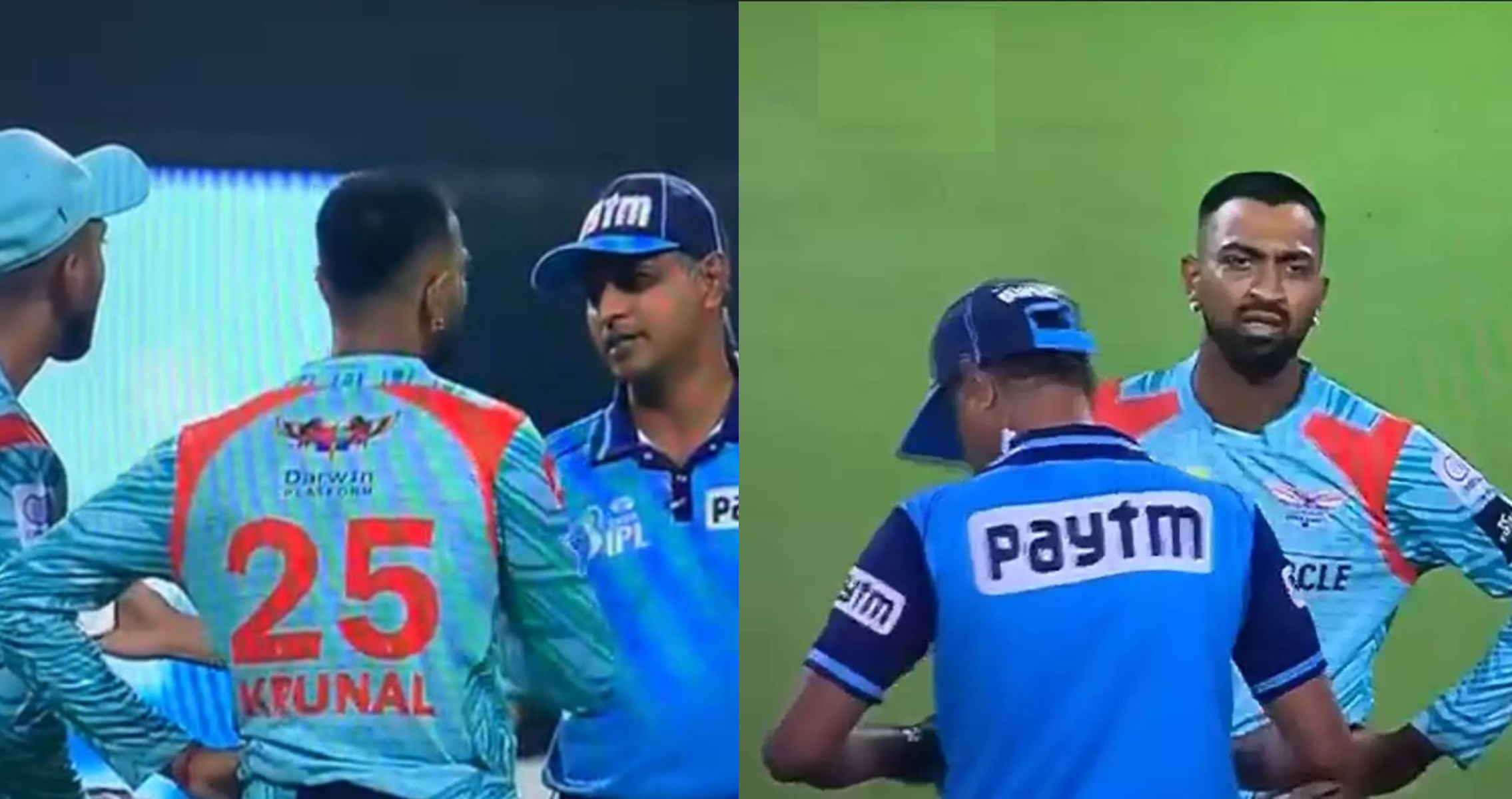 Krunal and Rahul arguing with umpire Madangopal about a no ball | Twitter