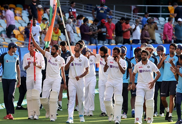 Team India during a victory lap after the series win | Getty
