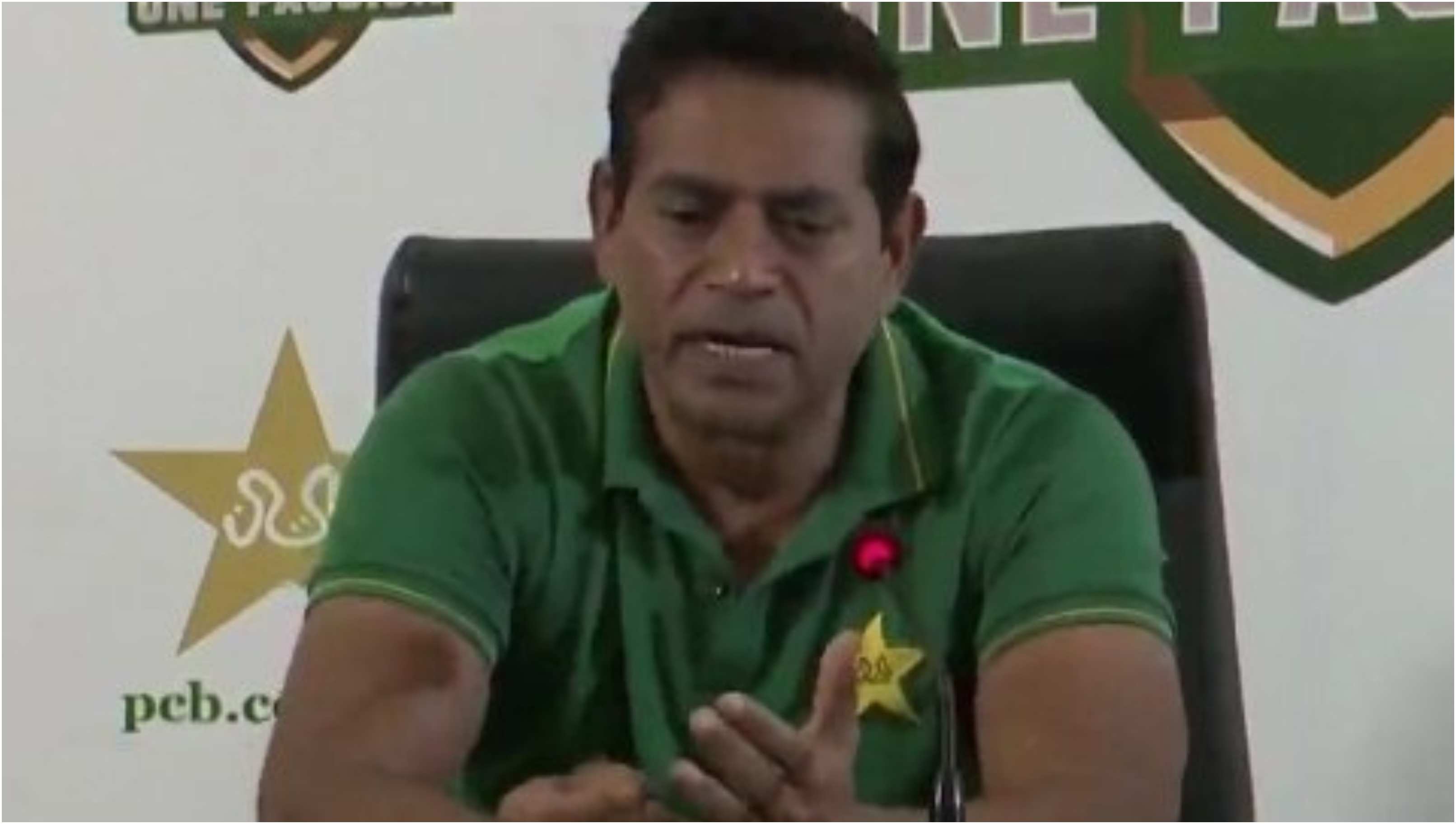 Aaqib Javed addressing the media | X