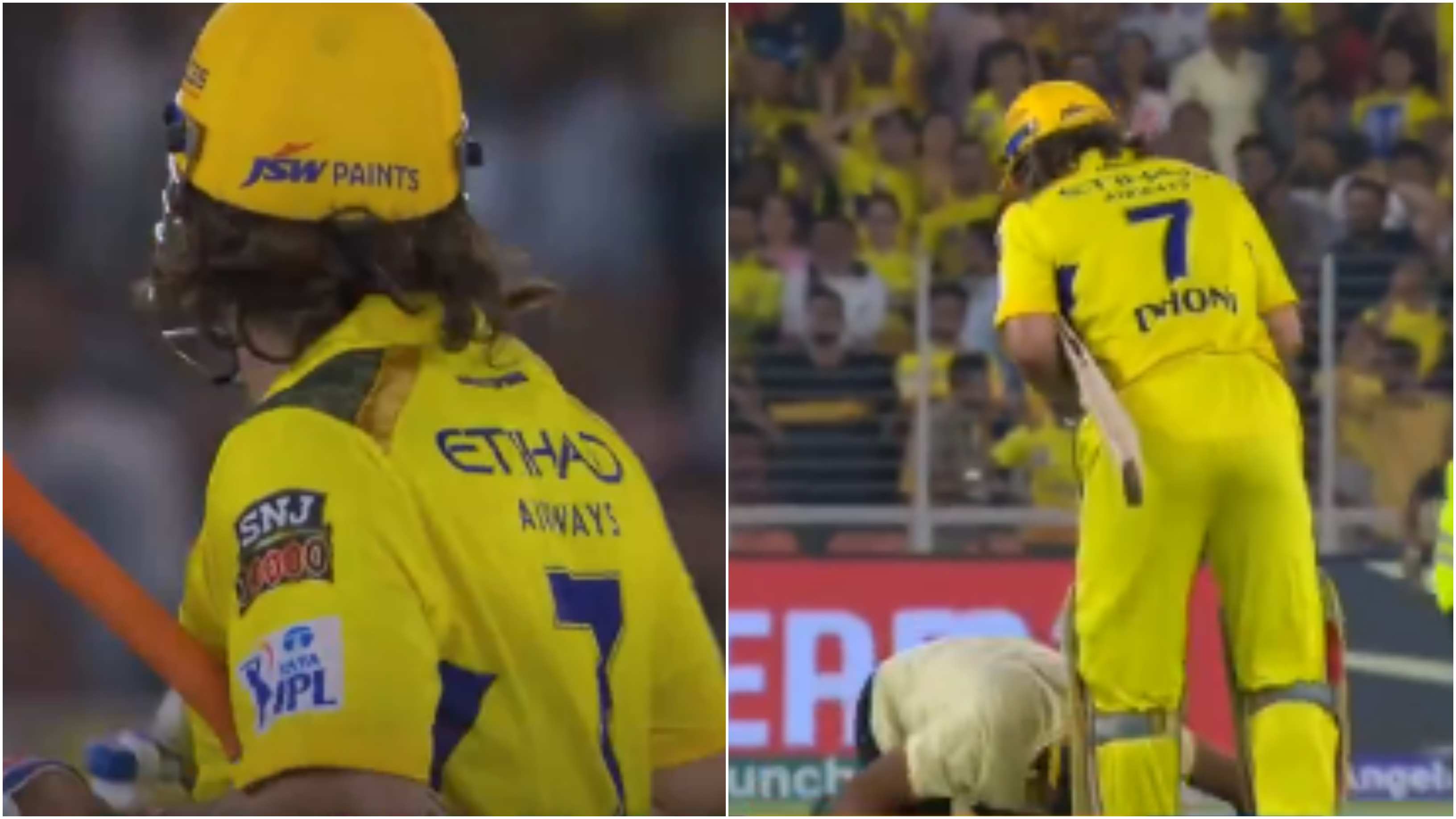 Fan invaded the pitch to touch MS Dhoni's feet | Screengrab