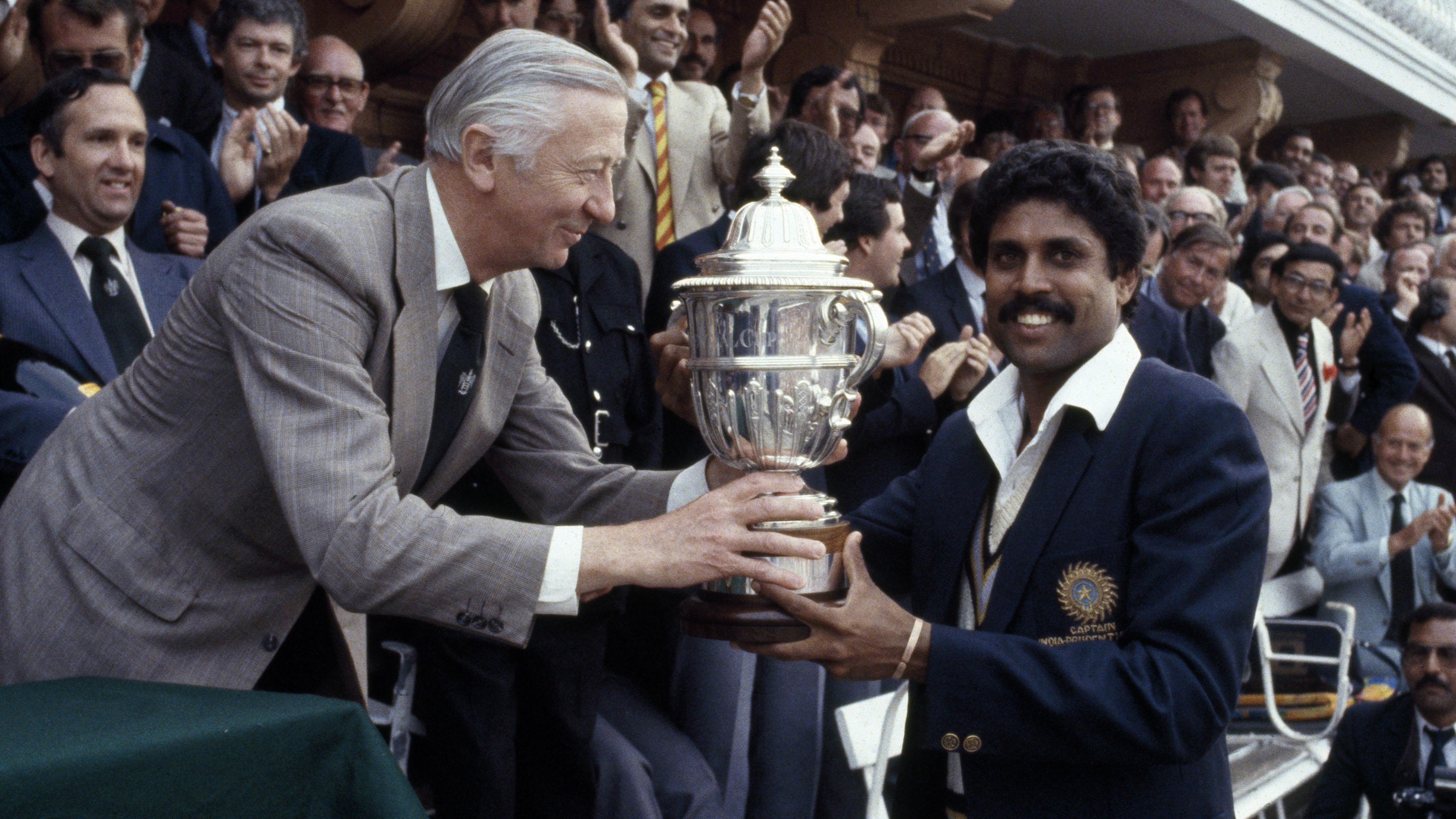 Kapil Dev with the 1983 World Cup trophy