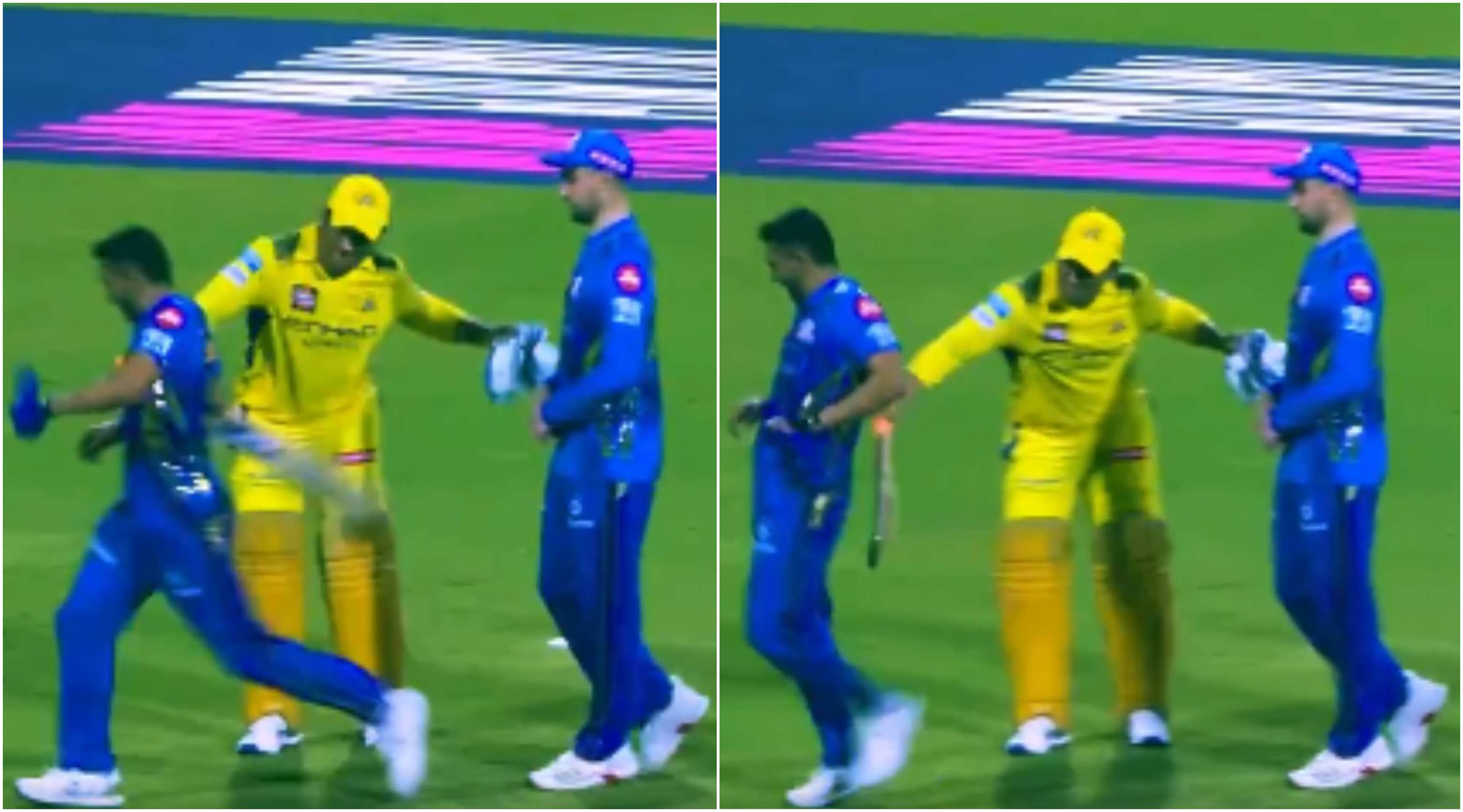 MS Dhoni hits Deepak Chahar with bat | Screengrab
