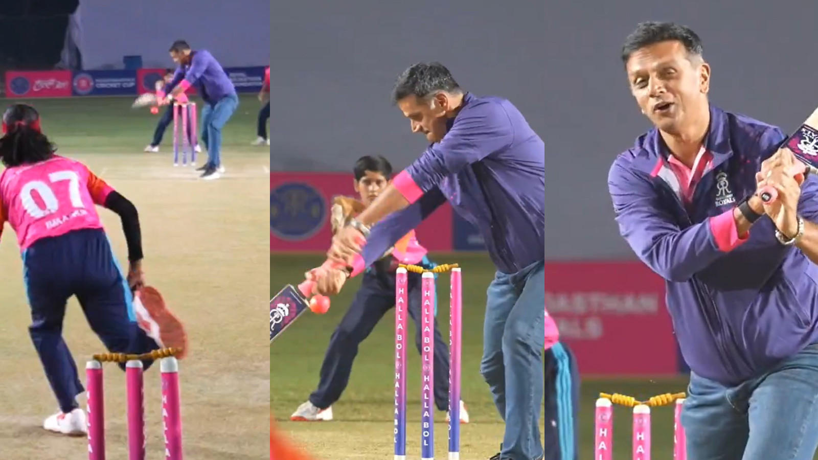 WATCH- Rahul Dravid left in disbelief after getting beaten by a young girl’s delivery