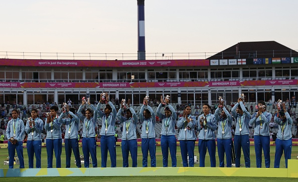 India women's team with silver medal | Getty