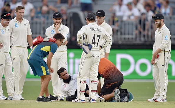 Aleem Dar attended to by medics after the incident | Getty Images