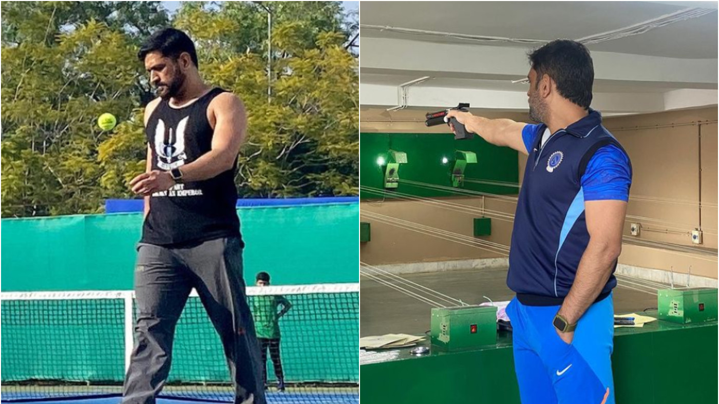 WATCH - MS Dhoni tries shooting and tennis in his time away from cricket