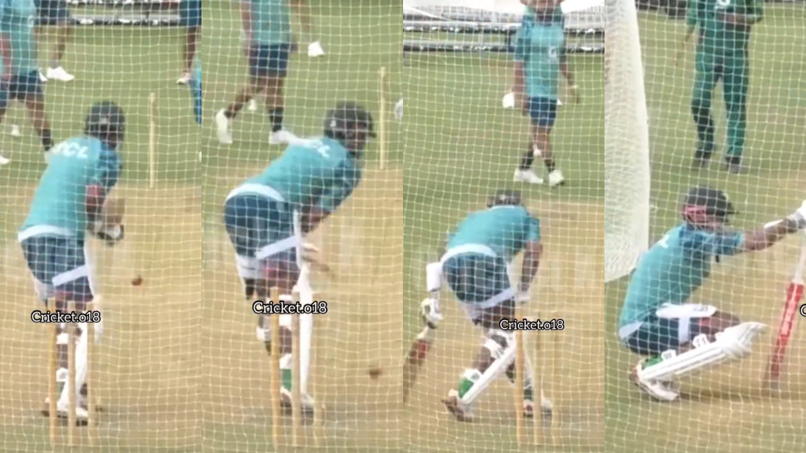 WATCH- Babar Azam hit in groin area by Khurram Shahzad delivery in nets; seen grimacing in pain