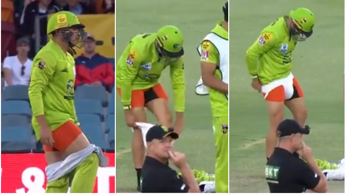 BBL 10: WATCH - Usman Khawaja changes abdomen guard on the field; leaves commentators giggling