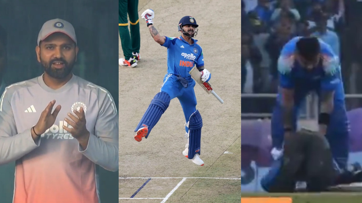 IND v SA 2025: WATCH- Rohit Sharma claps as Virat Kohli celebrates 52nd ton; fan runs in to touch his feet