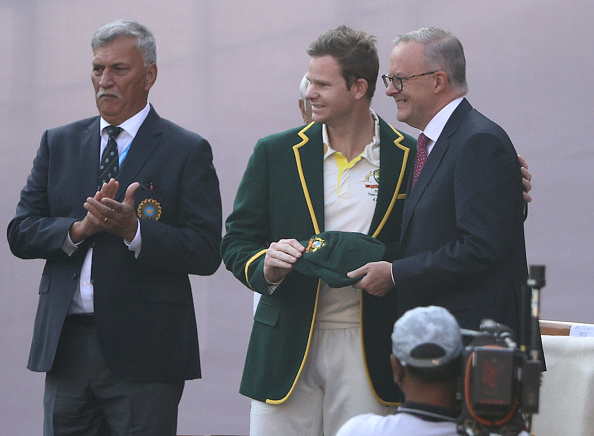 Australian Prime Minister Anthony Albanese greets Steve Smith in Ahmedabad | Getty Images