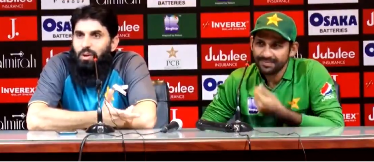 Misbah and Sarfaraz Ahmed during the press conference