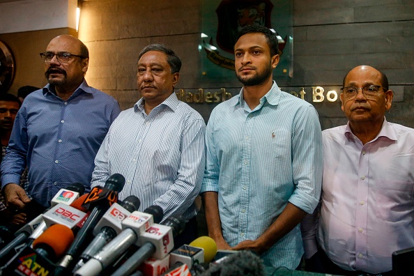 Shakib Al Hasan speaks to the media in Dhaka on Tuesday | Getty