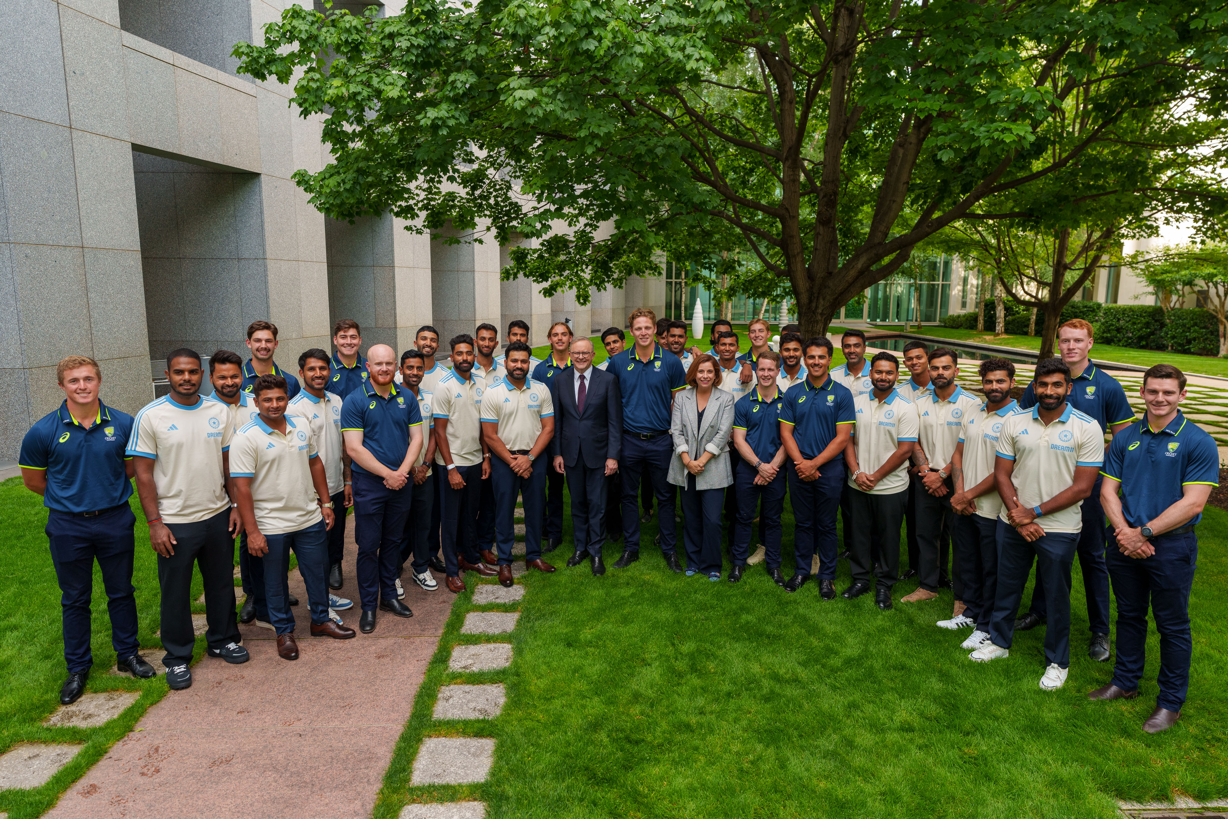 Australia PM with Team India and PM XI ahead of practice game in Canberra | X