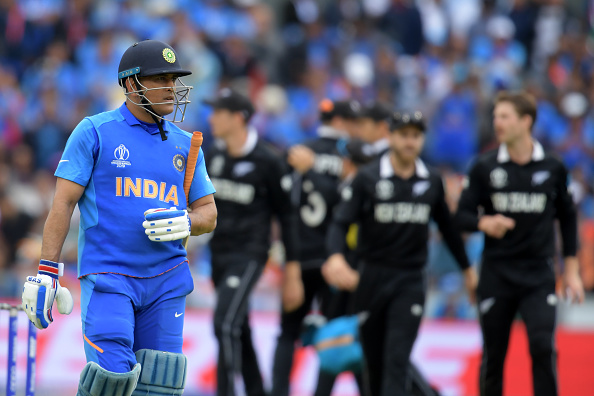 MS Dhoni walks off during the 2019 WC semifinal | Getty