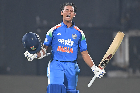 Yashasvi Jaiswal celebrates his maiden ODI century | Getty