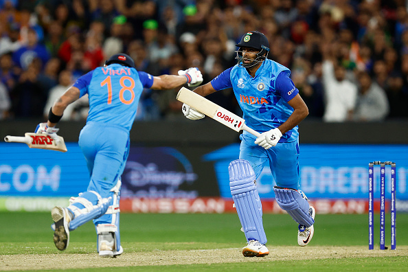 R Ashwin and Virat Kohli celebrate an amazing win over Pakistan | Getty