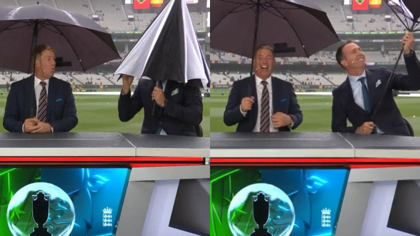 Ashes 2021-22: WATCH - Gilchrist and Warne in splits after Vaughan's umbrella fail on live TV