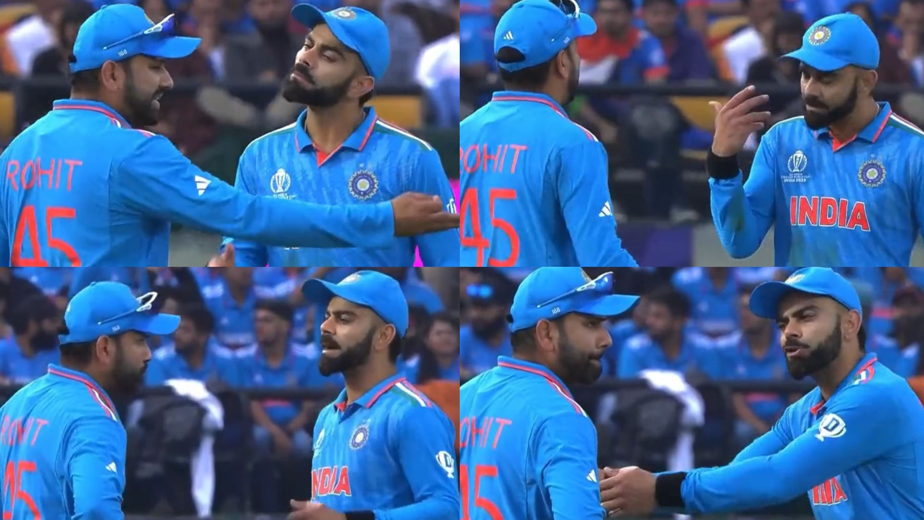 CWC 2023: WATCH- Virat Kohli and Rohit Sharma’s animated conversation in between overs during IND v NZ match