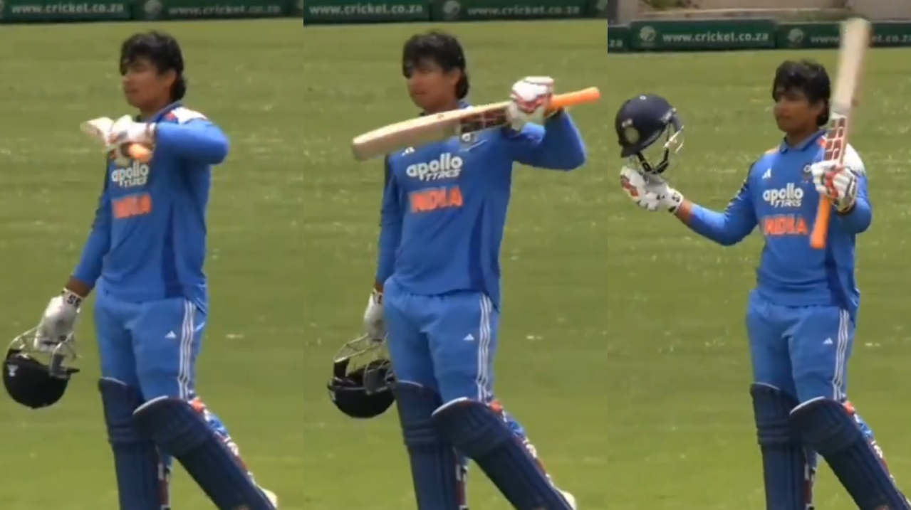 Vaibhav Sooryavanshi celebrates his century in third youth one-dayer | X