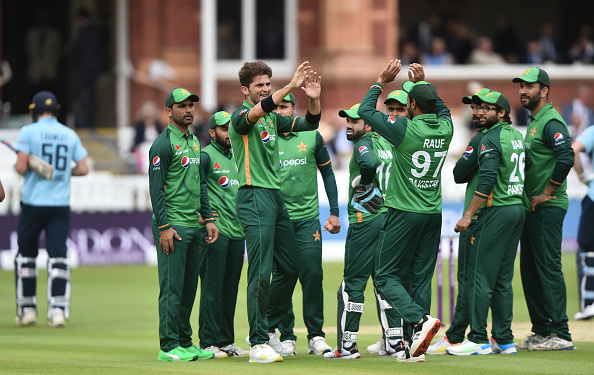 Shaheen Afridi celebrates the fall of Zak Crawley in the second ODI at Lord's | Getty