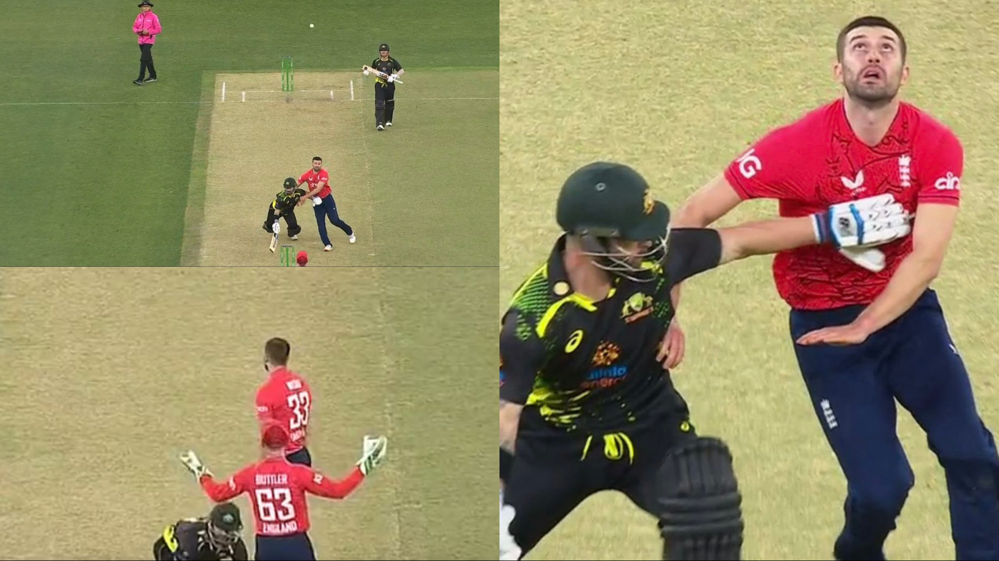 AUS v ENG 2022: WATCH- Matthew Wade attempts to obstruct Mark Wood from taking a catch during 1st T20I