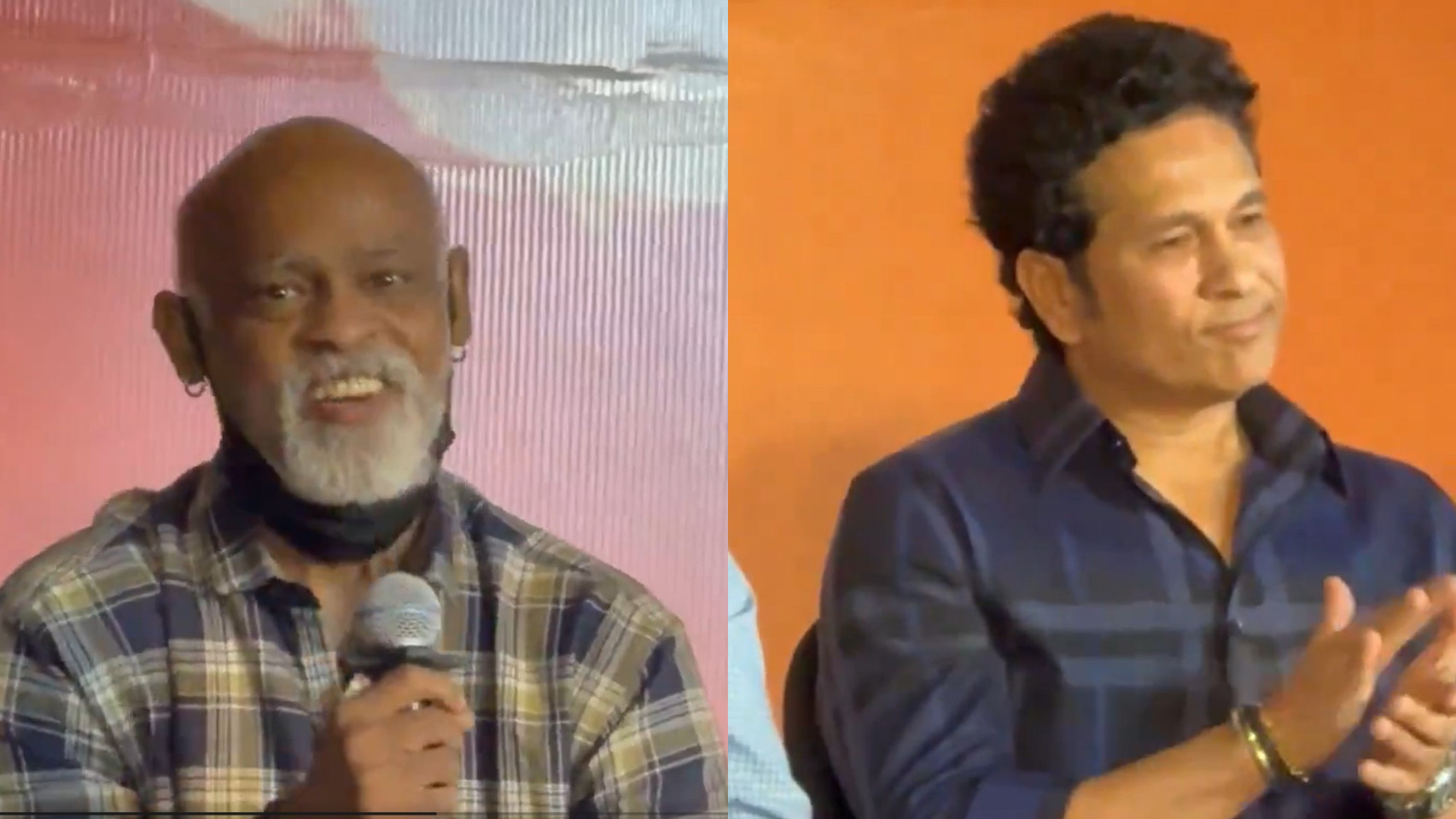 WATCH- Vinod Kambli sings ‘Sar jo tera chakraye’ during an event, childhood friend Sachin Tendulkar applauds