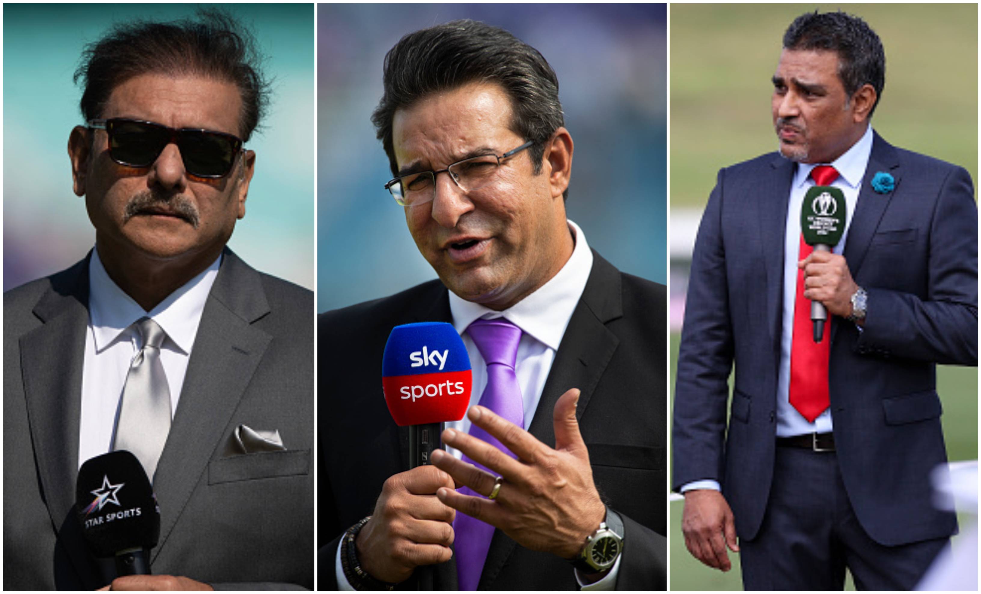 Ravi Shastri, Wasim Akram and Sanjay Manjrekar | Getty